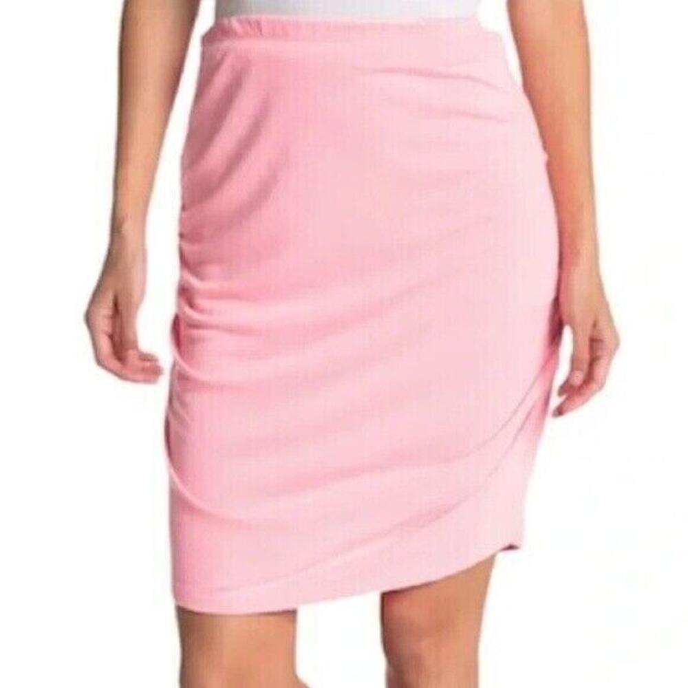 NEW SUNDRY Ruched Seam Bodycon Skirt pull on beach cover up solid neon pink